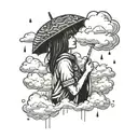 emo girl with Umberella with clouds and rain cloud tattoo design idea