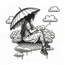 emo girl with Umberella with clouds and rain cloud tattoo design idea