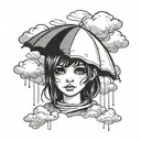 emo girl with Umberella with clouds and rain cloud tattoo design idea