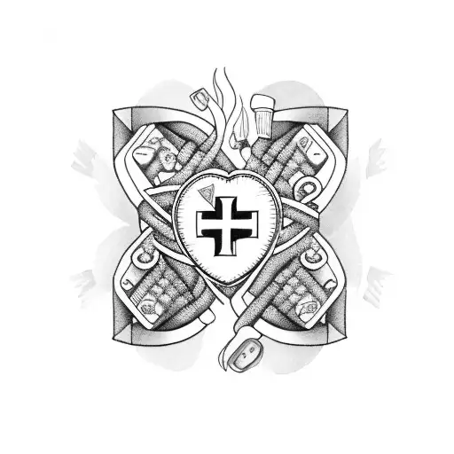 A paramedic symbol intertwined with a coffee cup and heart, symbolizing dedication to both your job and wife tattoo design idea