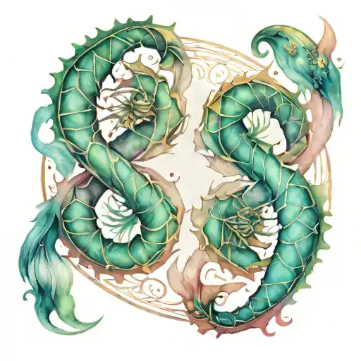 Scorpio and Pisces symbol intertwined tattoo design idea