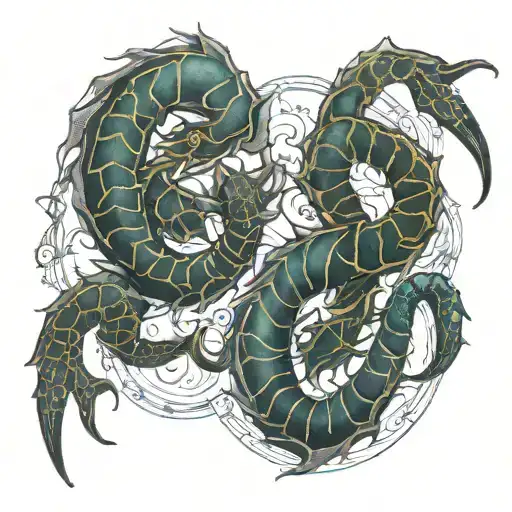 Scorpio and Pisces symbol intertwined tattoo design idea