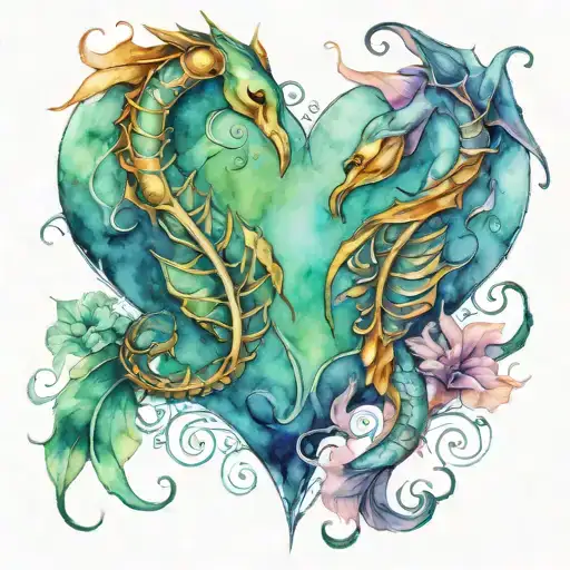 Scorpio and Pisces symbol intertwined hearts tattoo design idea