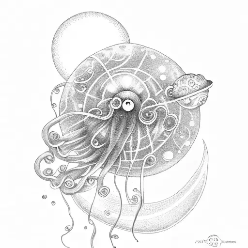 Jellyfish with a moon and space all around it tattoo design idea