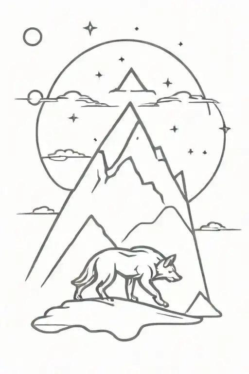 mountain, wolf, space, weather tattoo design idea