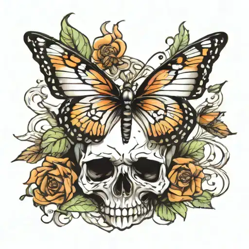 butterfly skull tattoo design idea