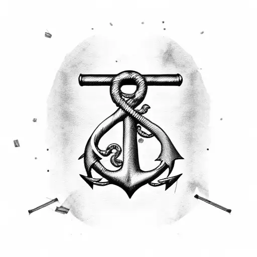 A black and grey sketch of a sailor's anchor wrapped in barbed wire, with a gun and ammunition scattered around it tattoo design idea