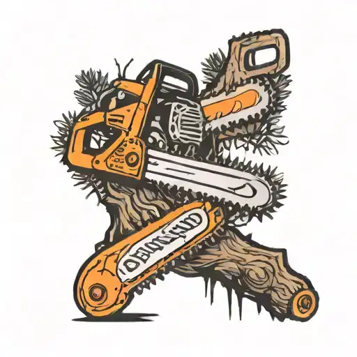 chainsaw and tree silhouette tattoo design idea