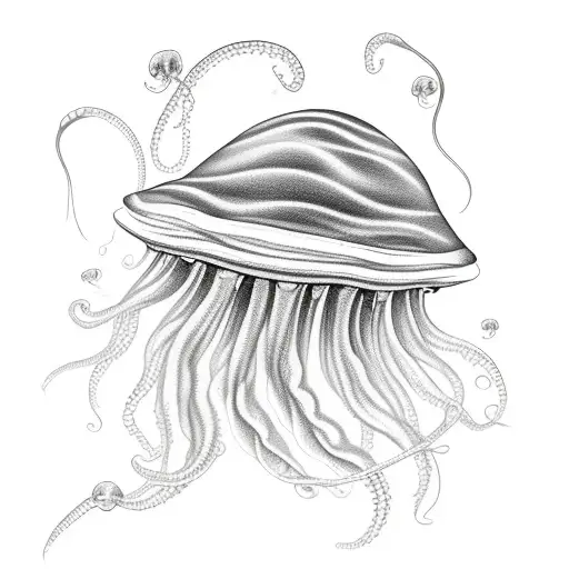 jellyfish moving down with long tentacles and clean black and whitelines tattoo design idea