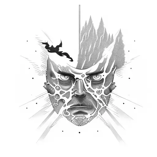 a leg sleeve that features a bald head that exposes a range of thoughts such as mountains, travel, oceans, family. tattoo design idea