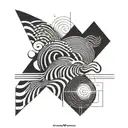 A tattoo design combining sound waves with geometric elements in a minimalist blackwork style tattoo design idea