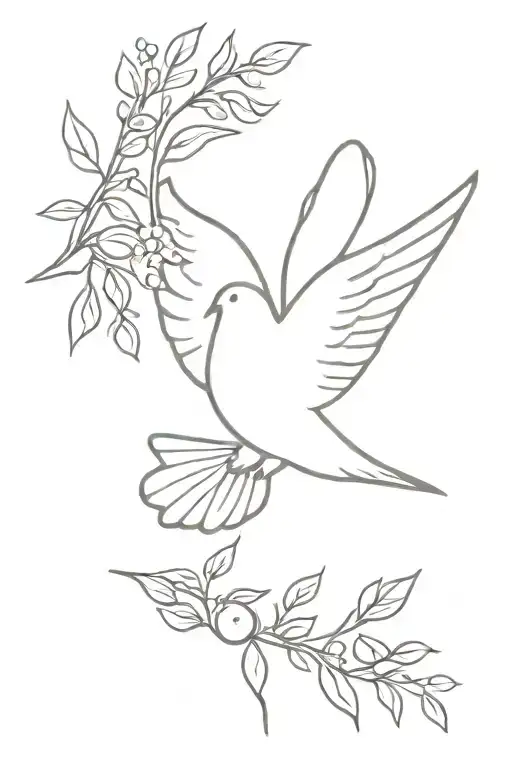 A minimalist design of a dove carrying an olive branch, symbolizing peace and faith tattoo design idea