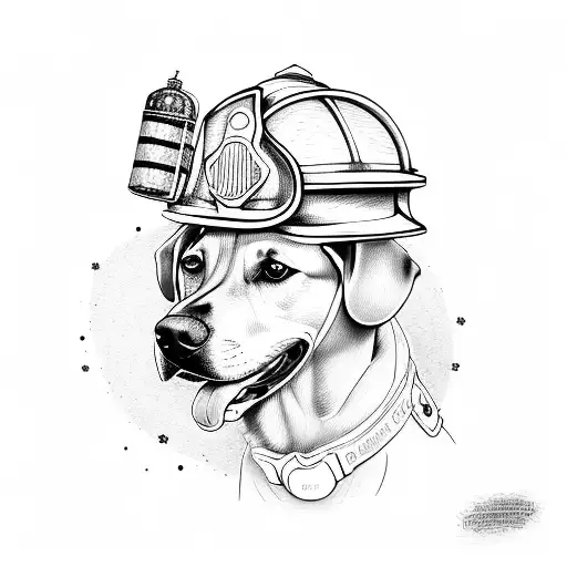 A dog wearing a firefighter helmet tattoo design idea