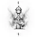 Smoke rising from a fire hydrant shaped like a musical symbol tattoo design idea