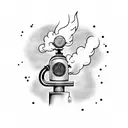 Smoke rising from a fire hydrant shaped like a musical symbol tattoo design idea