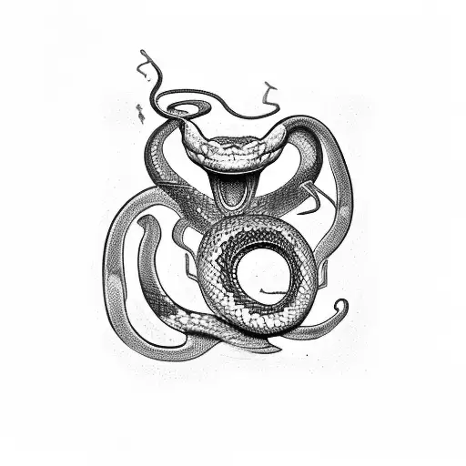 a snake with an open mouth facing forward and a rounded Slytherin inscription on its neck tattoo design idea