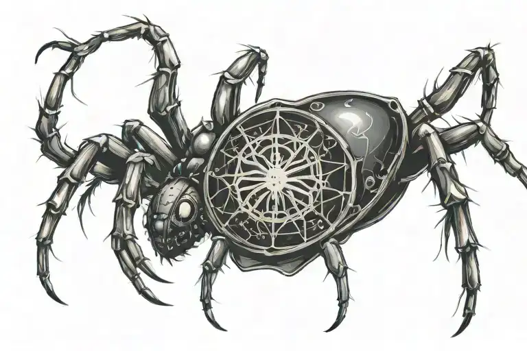 spider with ouija board planchette spelling out a cryptic tattoo design idea