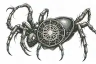 spider with ouija board planchette spelling out a cryptic tattoo design idea