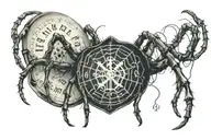 spider with ouija board planchette spelling out a cryptic tattoo design idea