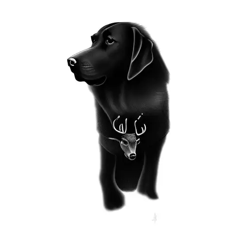 a black dog with a deer  tattoo design idea