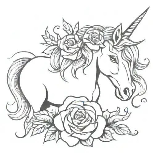 Unicorn, xo, rose growing tattoo design idea