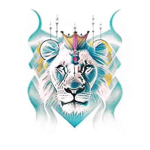 A tattoo un the chest, in one side there is a lion supported by god, in the other side a King cobra supported by devil tattoo design idea