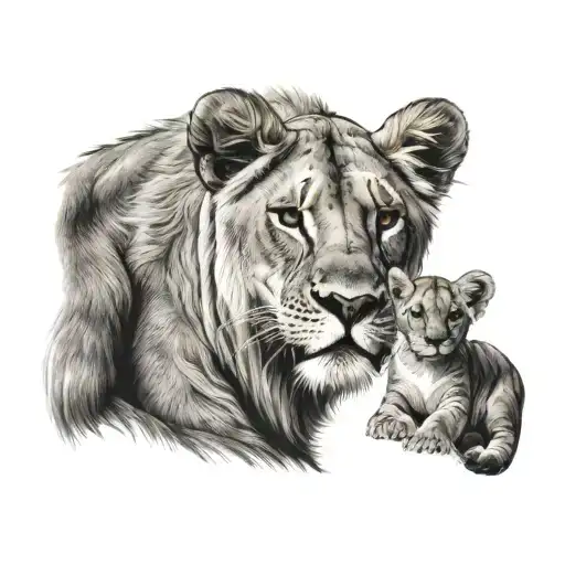 lioness with lion cub tattoo design idea