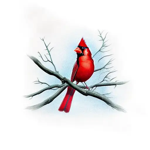 red cardinal on branch  tattoo design idea