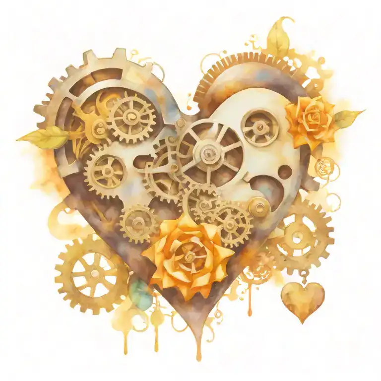 Melissa with a mechanical heart with gears and locks and keys tattoo design idea