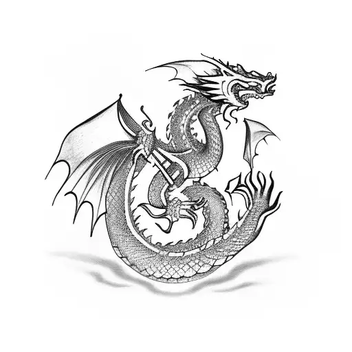 Dragon smoking pipe tattoo design idea
