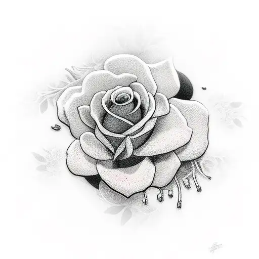 A cinematic scene with a nurse surrounded by blooming roses tattoo design idea