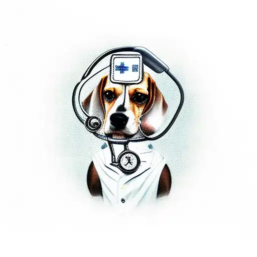 A beagle dog wearing a nurse's hat and holding a stethoscope tattoo design idea