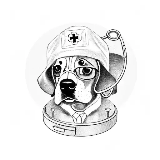 A beagle dog wearing a nurse's hat and holding a stethoscope tattoo design idea