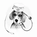 A beagle dog wearing a nurse's hat and holding a stethoscope tattoo design idea