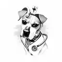 A beagle dog wearing a nurse's hat and holding a stethoscope tattoo design idea
