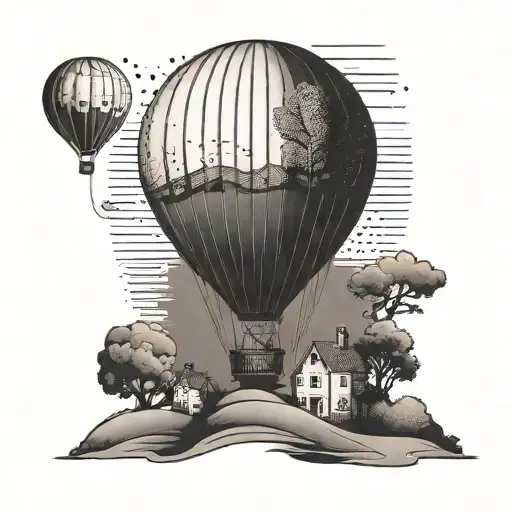 A fun trip-inspired tattoo of a hot air balloon flying over the German countryside tattoo design idea