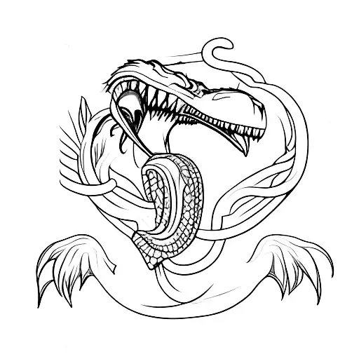 Um corvo negro e uma cobra com dentes afiados. tattoo design idea