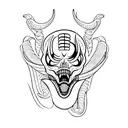 Um corvo negro e uma cobra com dentes afiados. tattoo design idea