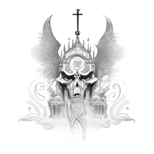 cathedral with psique and eros tattoo design idea