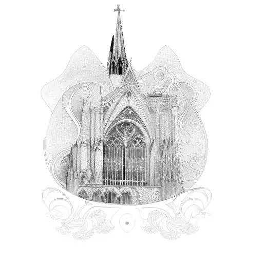 cathedral with psique and eros tattoo design idea
