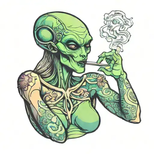 sexy cute female alien smoking a joint tattoo tattoo design idea