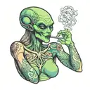 sexy cute female alien smoking a joint tattoo tattoo design idea