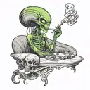 sexy cute female alien smoking a joint tattoo tattoo design idea