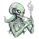 sexy cute female alien smoking a joint tattoo tattoo design idea