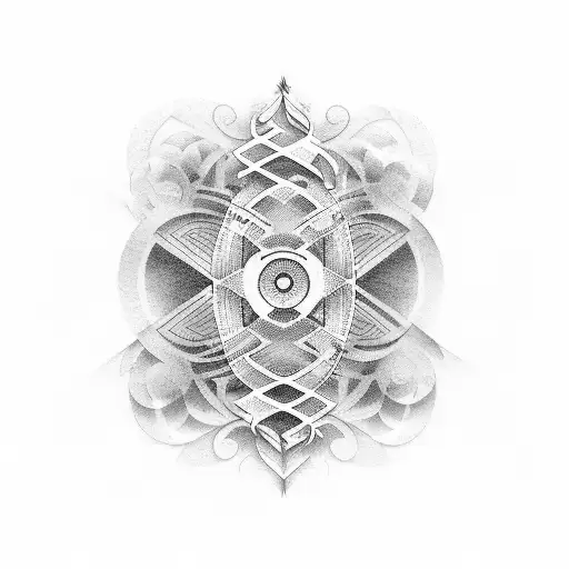 A dotwork tattoo featuring a music-themed design with a mix of anime and programming elements, such as musical notes forming anime characters and lines of code creating a melody. tattoo design idea