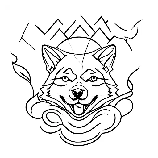 Shiba inu sentado bajo un cerezo  tattoo design idea
