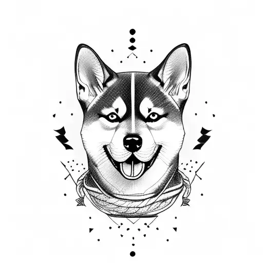 Shiba inu sentado bajo un cerezo  tattoo design idea