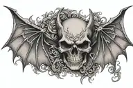 Gothic bat winged skull tattoo design idea