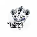 baby gangster with lion behind tattoo design idea