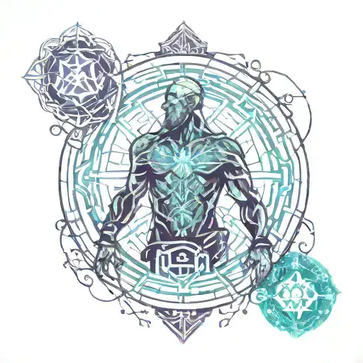 atlas holding the heavens with aurora borealis tattoo design idea